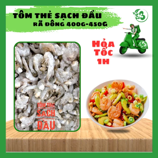 Tôm Thẻ Sạch Đầu Khay 500G Rã Đông 400-450G - Hải Sản Ngon Bổ Dưỡng